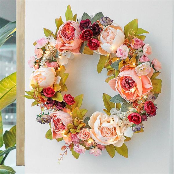 

decorative flowers & wreaths floral eucalyptus wreath hanging garland with lights for wedding holiday christmas decor wall rose sunflower