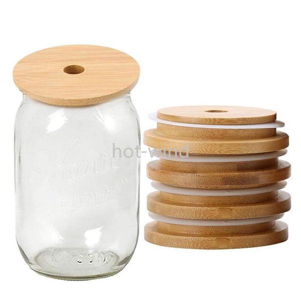 

bamboo cap lids 70mm 88mm reusable bamboo mason jar lids with straw hole and silicone seal fy5015 ee