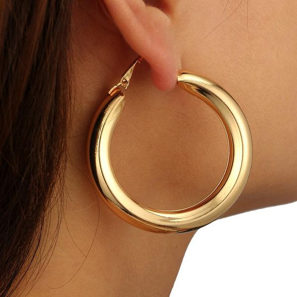 

hoop & huggie retro simple round smooth metal earrings alloy, Golden;silver