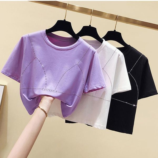 

women's t-shirt ggright 2021 summer short fashion diamonds t-shirts women funny tshirt sleeve street womens clothing camisetas mujer, White