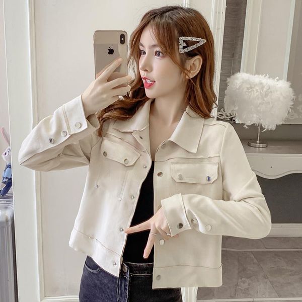 

women's jackets spring autumn women faux suede jacket ladies solid with buttons biker coat female casual outwear, Black;brown
