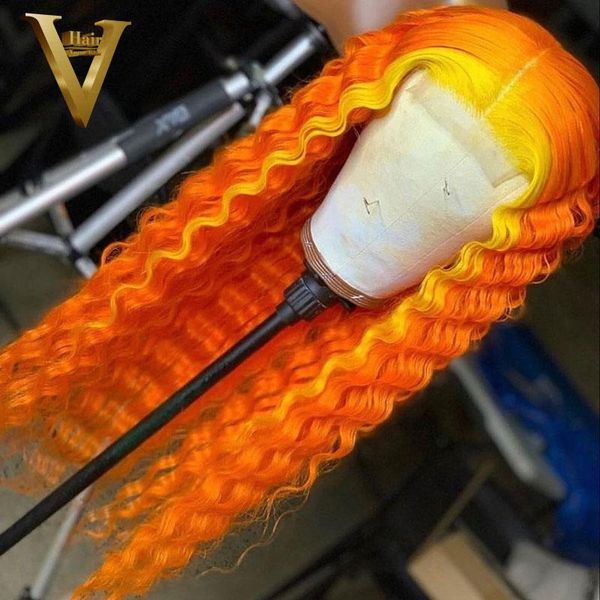 

lace wigs highlight orange color deep wave wig 4x4 closure pink human hair for women brazilian purple front pre plucked, Black;brown