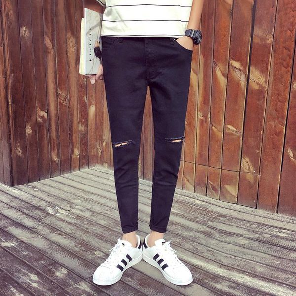 

new style 2021 fashion casual ripped jeans men's korean wild loose straight-leg pants student casual teenagers pencil pants, Blue