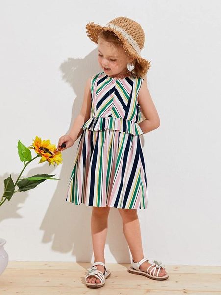 

toddler girls buttoned front ruffle trim striped dress she, Red;yellow