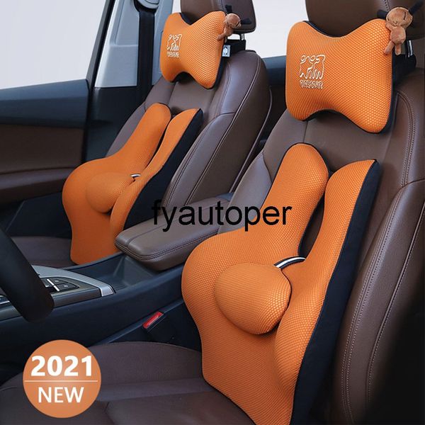 

2021 new car pillow seat neck headrest memory cotton cellular grid lumbar pillow seat breathable head support backrest cushion