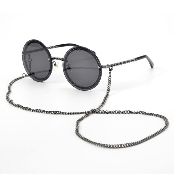 

sunglasses women round designer chain designed frames with rimless lens uv400 female shades lunettes, White;black