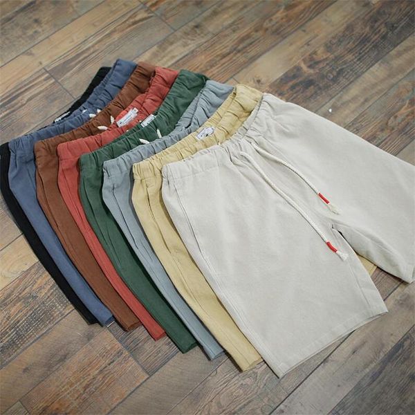 

fashion 2021 new summer men cotton linen loose elastic waist drawstring pants trouser casual pure half pants male big size m-6xl, White;black