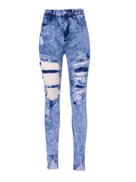 

women's jeans pencil autumn fashion denim cotton broken skinny pants, Blue
