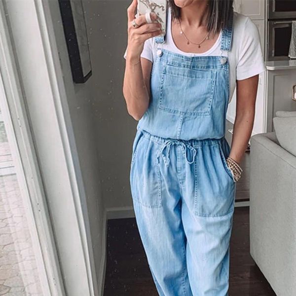 

new fashion denim jumpsuits women casual jumpsuit drawstring overalls female summer loose rompers 2021 t1g drop shipping, Black;white