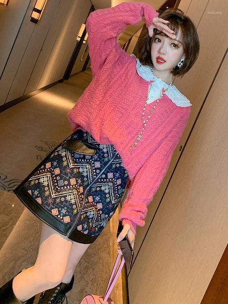 

autumn and winter heavy industry retro jacquard fashion zipper stitching pu leather a-line skirt dq1205 skirts, Black