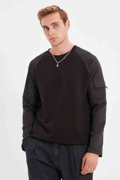 

trendyol men 's regular fit cycling neck sweatshirt tmnaw22sw1076 g1214, Black
