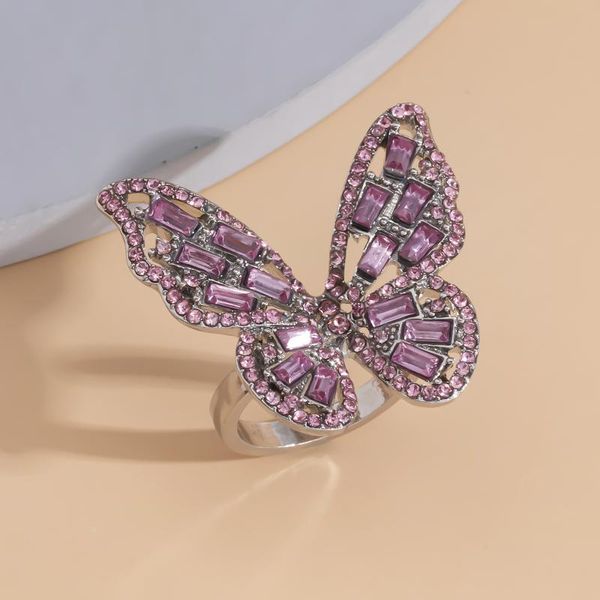 Fedi nuziali Semplice anello a farfalla con strass Anello vintage in oro rosa per dito per le donne Fidanzamento di gioielli di moda da sposa