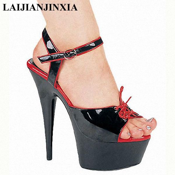 

laijianjinxia sweet princess style 15cm open toe high heel platform shoes 6 inch super high shoes strappy sandals h-070, Black