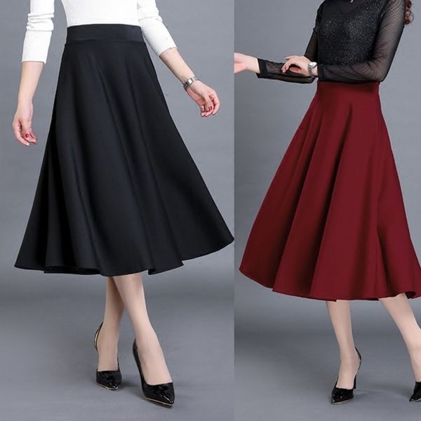 

mid length high waist slim a-line pleated skirt, Black;gray