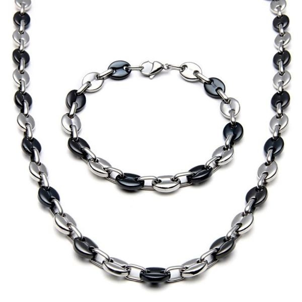 

earrings & necklace men's and women's silver color coffee bean chain bracelet jewelry set gift