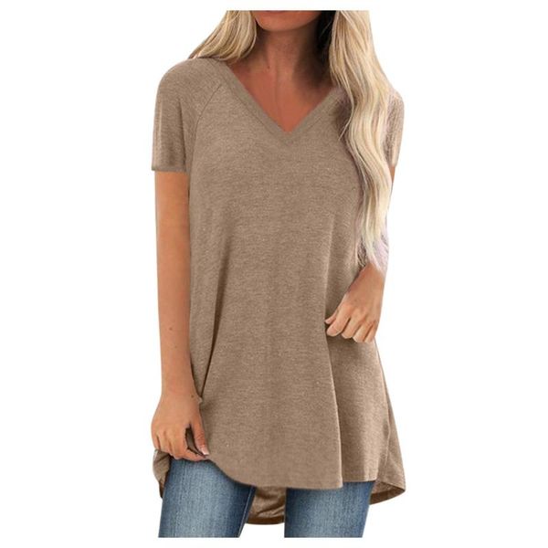 

women's t-shirt fashion solid color v-neck short-sleeved loose s-5xl, White