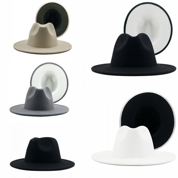 

wide brim hats classic black white patchwork wool felt fedora hat simple cotton polyester panama wholesale, Blue;gray