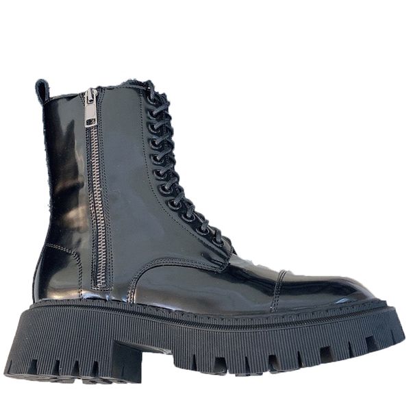 

womens designer martin boots winter fashion platform thick heeled mid tube ankle boot, Black