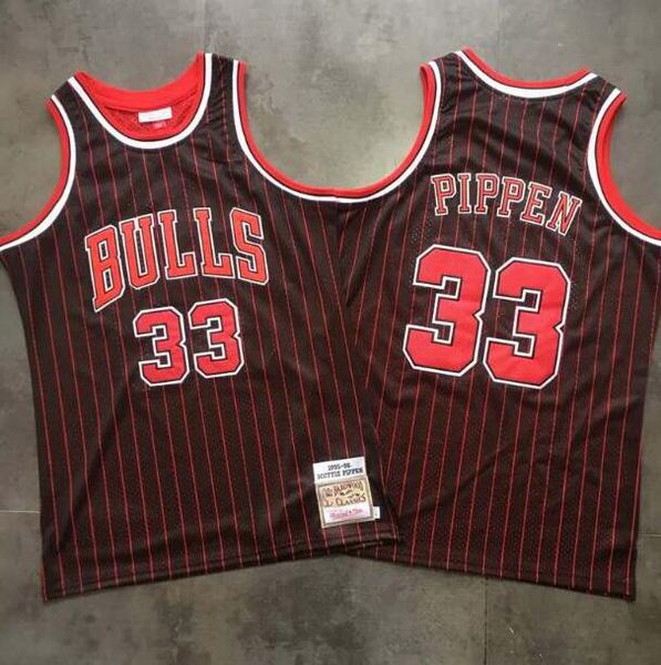 

men's basketball chicago bulls 33 scottie pippen red/black retro 1995-96 hardwoods classics retro jersey, Black;red