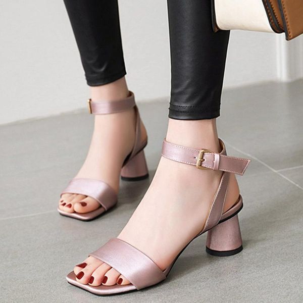 

dress shoes ankle straps round heels sandals women casual 2021 summer woman large size 45 fashion silk party sandas for, Black