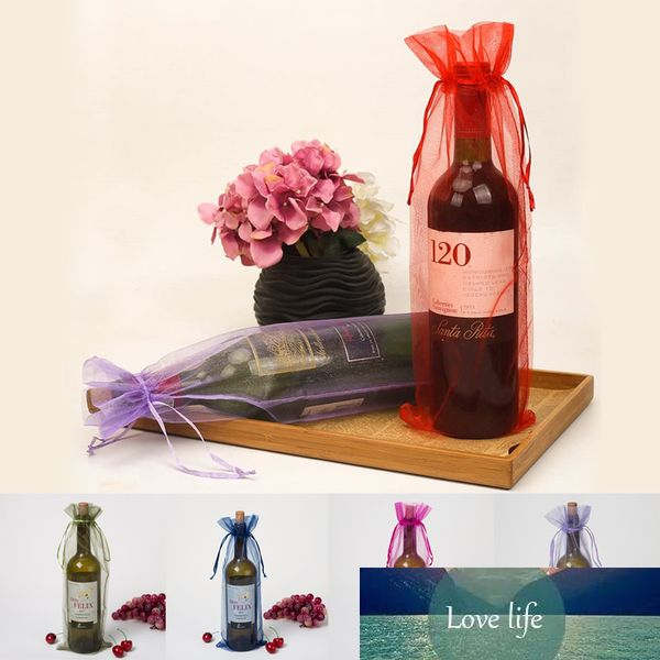 1 pcs Organza Garrafa de vinho sacos Saco de armazenamento para o presente de festa de casamento de casamento Embalagem de decoração para casa Fornecimento de capa