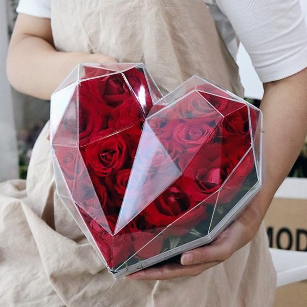 

gift wrap diamond flower box creative acrylic heart-shaped transparent bouquet souvenir christmas party favors cookie candy wedding