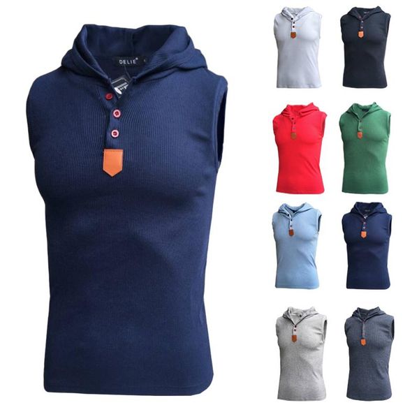 

men's vests foreign trade hooded leisure pullover vest 2021 sleeveless t-shirts fashion loose hoodie cotton sports muscle guys, Black;white