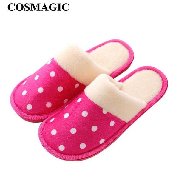 

slippers cosmagic 2021 winter women dot indoor slipper warm plush lightweight non-slip house floor living room shoe, Black