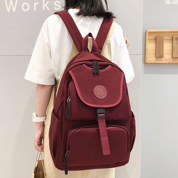 

outdoor bags casual backpack for women solid color school bag teenage girls shoulder multi pocket nylon back pack travel knapsack