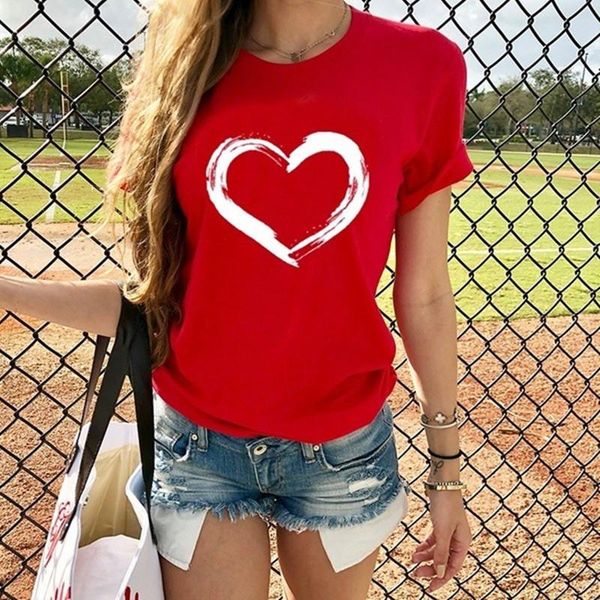 

women's t-shirt fashion love print short-sleeved tshirt summer casual o-neck t-shirts women comfortable tee aily commute wear, White