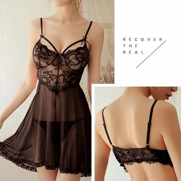 

lingerie lace nightgown women sleepwear pyjamas summer negligee babydoll nightwearbathrobe female nightdress home clothes, Black;red