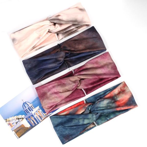 

bohemian satin tie dye headband women cotton cross knot hair band female stretchy turban hair accessories