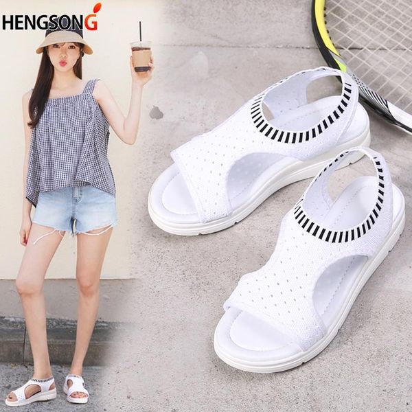 

summer shoes women sandals sandalias mujer slip-on mesh fabric beach sandals flat wedges plus size 45 sandalia feminina, Black