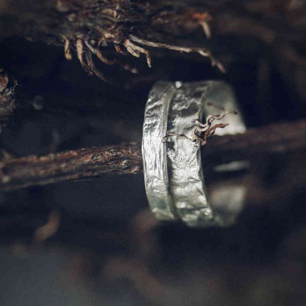 

curved tail flower concave convex texture 925 silver ring male literary simple couple pair female