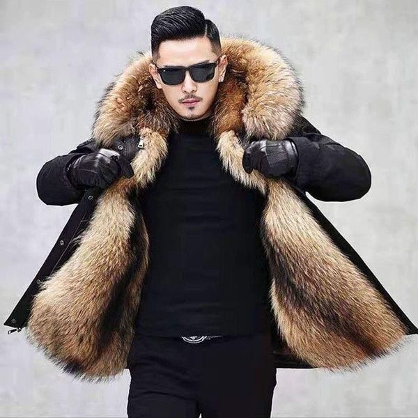

men's down & parkas winter jacket men clothing 2021 fashion faux fur lined hooded mens parka solid thick jackets coats male y121, Black