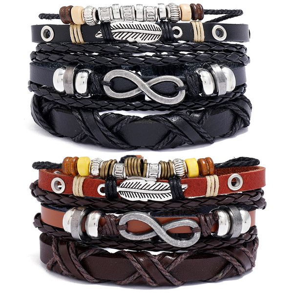 

bangles bracelet selling accessories woven cowhide diy three piece set of 8-character feather lovers hand jewelry, Black