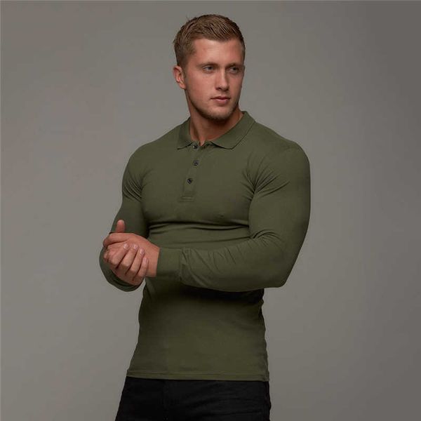 

brand cotton breathable men's polo shirt fitness men cotton long sleeve poloshirt brands clothing autumn mens polo shirts 210707, White;black