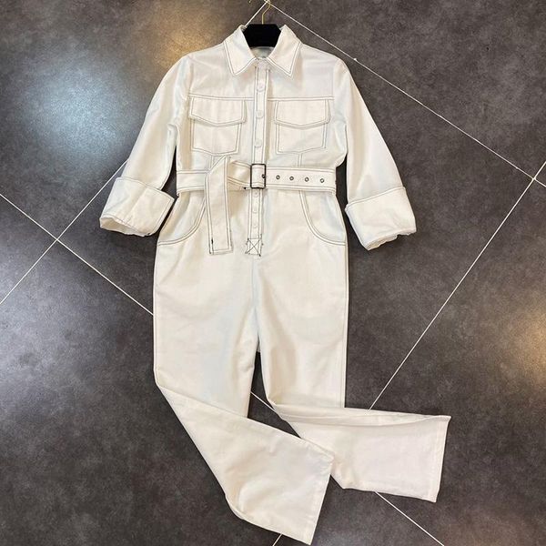 

women's jumpsuits & rompers est fashion runway 2021 designer jumpsuit contrast titching belted, Black;white