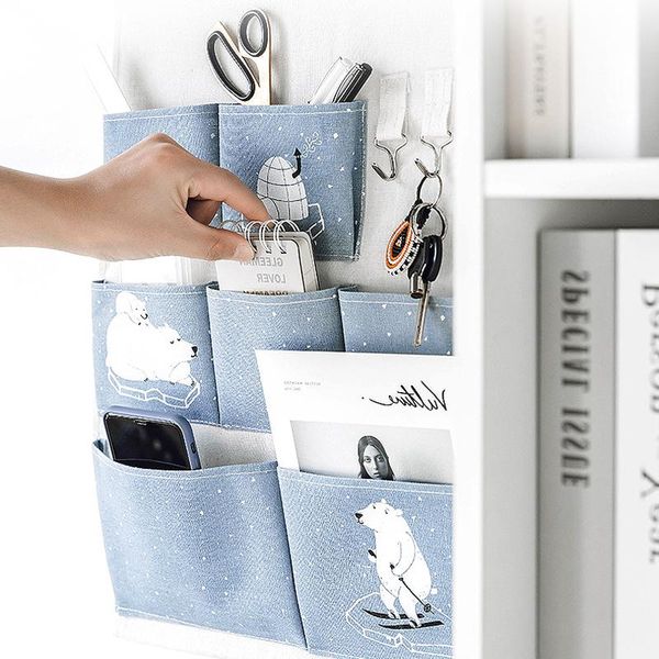 

storage boxes & bins home organizer pink printing 6 pockets wall hanging bag waterproof sundries pouch bedroom bags simple