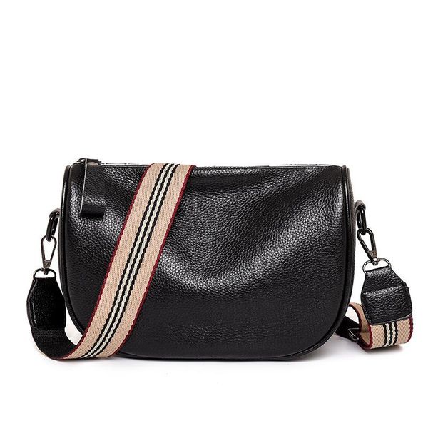 

2021 new 100% genuine leather vintage half moon bag shoulder bag wide strap crossbody for women soft handbag