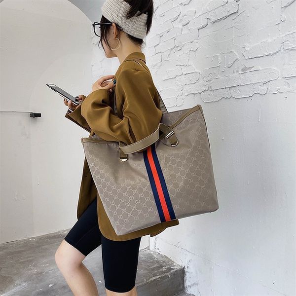 

large bag women oxford cloth one shoulder handbag simple leisure color bar letter tote bag purse