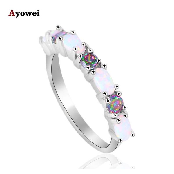 

cluster rings delicate rainbow zircon white fire opal silver stamped wholesale fashion jewelry ring usa sz #6#7#8#9#10 or752a, Golden;silver