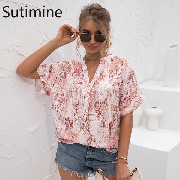 

women's blouses & shirts short sleeves shirt summer v neck vintage blusa womens loose oversized female street 6171, White