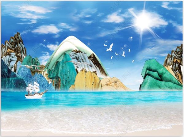 Carta da parati personalizzata Carta da parati 3D Murales sfondi Sfondi romantici Seascape Paesaggio Painting Murale Tv Sfondo Delle Carta da parete Decorazione della casa Pittura