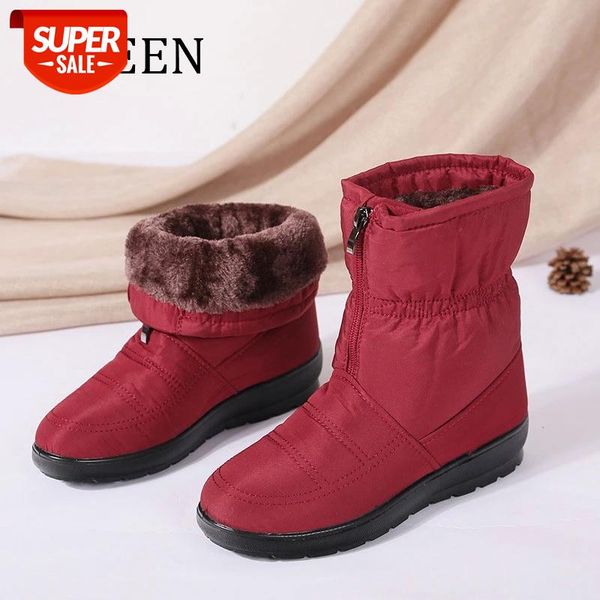 

yween winter women boots mid-calf women boots bota waterproof ladies snow winter shoes woman plush botas mujer invierno #h54v, Black