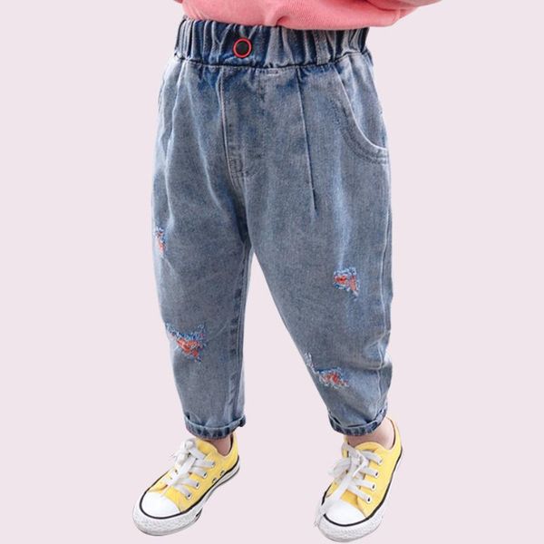 

jeans for girls big hole baby girl casual ripped kids toddler clothes, Blue