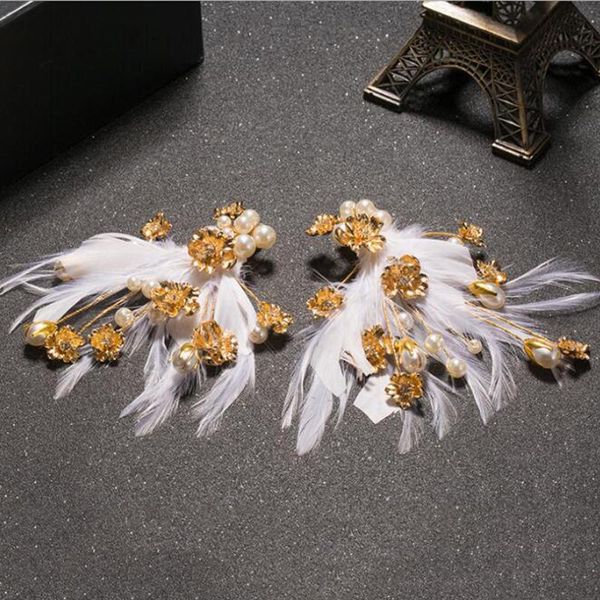 

hair clips & barrettes bride wedding feather crystal comb rhinestone hairgrip bridal party accessories handmade pearls bridemaid jewelry, Golden;silver