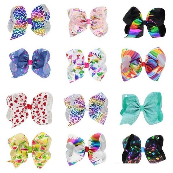 

2021 kids girls teens 7 inch gradient color bow hair large flash sparkle hair bow dance hair bows cheerleader bow, Slivery;white