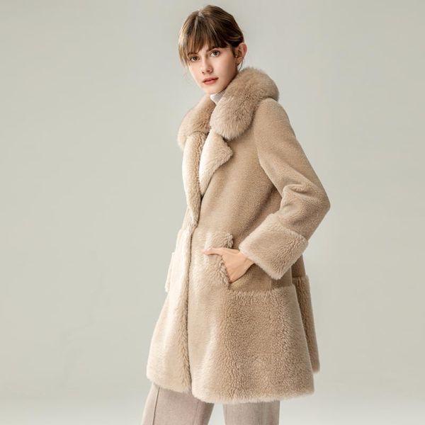 

women's fur & faux fashion 100% genuine wool coat collar female jacket warm coats clothing casaco zjt1325, Black