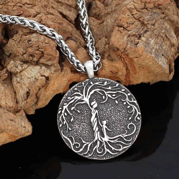 

nordic vikings guard the tree of life world pendant necklace men's jewelry, Silver